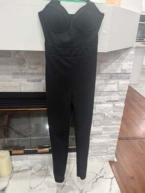 Black Corset Bustier Jumpsuit Sweetheart Neckline Sleeveless Evening Party